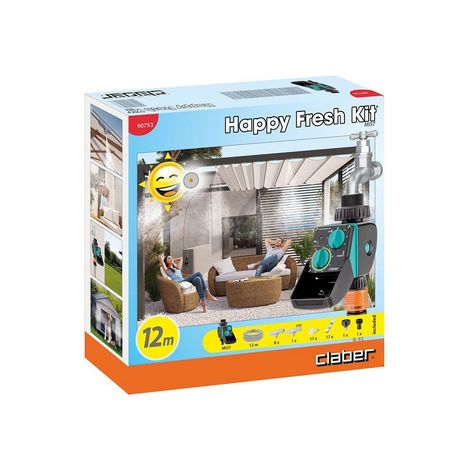 Claber Kit Happy Fresh Evolution 12 m con Aquauno Mist, kit di raffrescamento per giardino