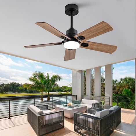 Ventilador de techo de 42" en metal y madera negra, LED regulable FloraGrace (1/5)