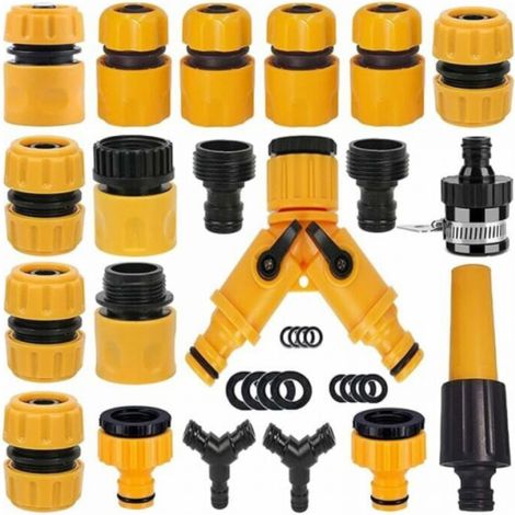 Jeu de 20 raccords pour tuyaux d'arrosage, adaptateurs pour tuyaux d'arrosage, séparateurs pour tuyaux en Y, raccords universels pour tuyaux d'arrosage (1/4)