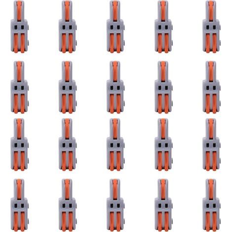 Bornier rapide 20 pièces, connecteur de fil 1 en 2 sorties, séparateur de câblage de type poussoir en forme de T SPLF12A (Orange) (1/5)