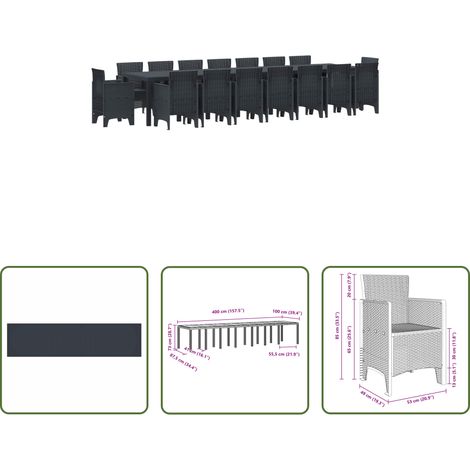 Gartenstühle -  Garten-Esszimmergarnitur mit Kissen 17 pcs Anthrazit PP (1/5)