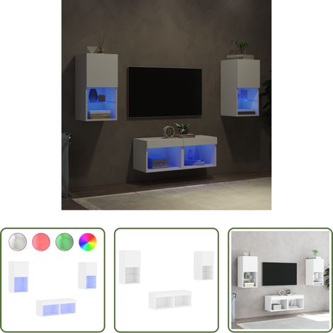 vidaXL Stauraum - 4-tlg. TV-Wohnwand mit LED-Leuchten Weiß (1/5)