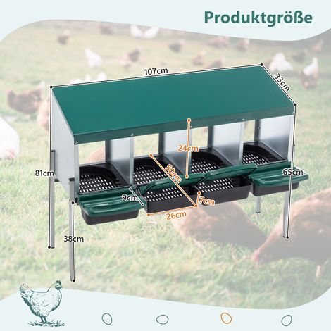Nichoir à poules 4 compartiments avec pieds et couvercle étanche pour extérieur (poulailler/jardin), couleur vert (1/4)