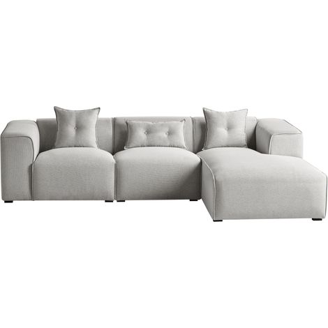 Corner Sofa 3 Seater DOLVA Fabric Light Grey Left Hand (1/5)