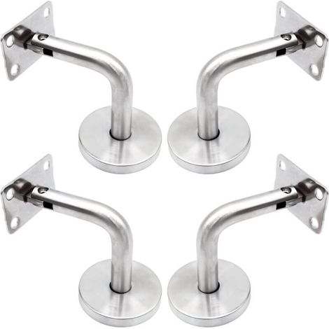 Supports de main courante en acier inoxydable 304 – 4 pièces – Fixation murale pour rampes intérieures et extérieures – Angle réglable