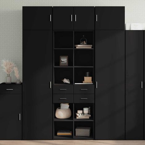 Buffet haut noir avec rangement en bois d’ingénierie 70 x 42,5 x 185 cm - PANGIVO (1/5)