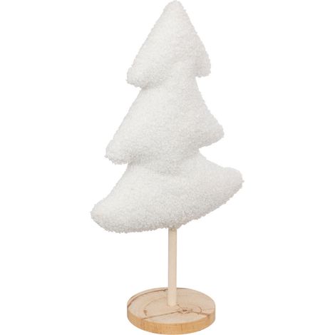 Déco de Noël Sapin en Bois et Tissu Blanc à bouclettes L 19 x H 35 cm - Feeric Christmas