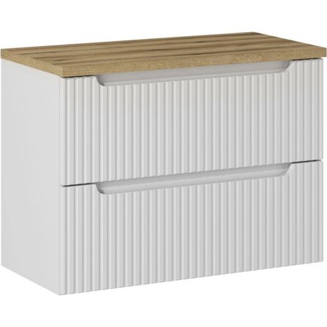 Meuble sous vasque suspendu 2 tiroirs avec plan NOVA Naturel 80 cm-Blanc-Plateau Naturel-Largeur 80 cm (1/5)