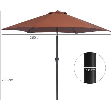 Parasol inclinable à manivelle, 2,7 m de diamètre, aluminium et polyester 180 g/m² marron, idéal pour jardin et terrasse. (1/5)