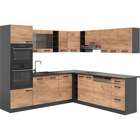 Cuisine en angle R-Line, Anthracite/chêne doré, 237x247cm , PT Anthracite, Vicco