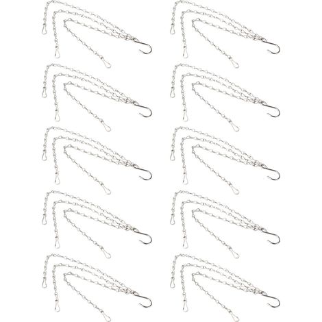 10 Chaînes de Suspension à Crochets pour Pots de Fleurs - 8 Brins en Fer - Lot de 10 Pièces