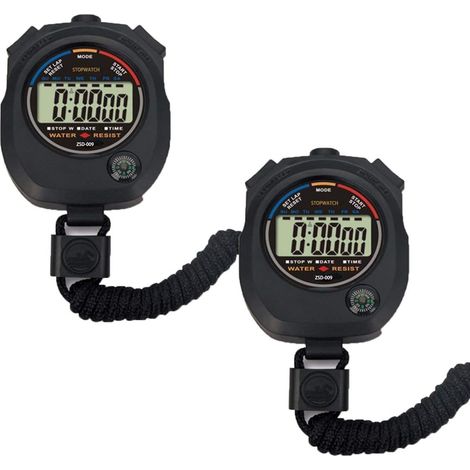 Lot de 2 chronomètres électroniques numériques multifonctions pour le sport, grand écran avec date, heure et alarme, adaptés aux entraîneurs sportifs, aux coachs de fitness et aux arbitres. (1/5)