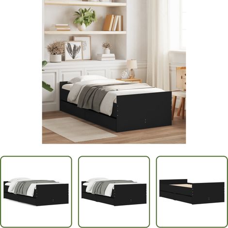 Schubladen - Bettgestell mit Schubladen Schwarz 90x190 cm (1/5)
