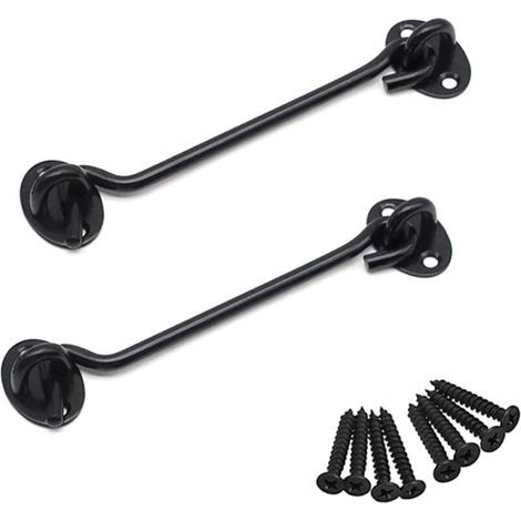 2 Pieces Stainless Steel Eye Door Hook Latch with 6 Inch Screws for Garage Doors and Shed Doors - Black (1/5)