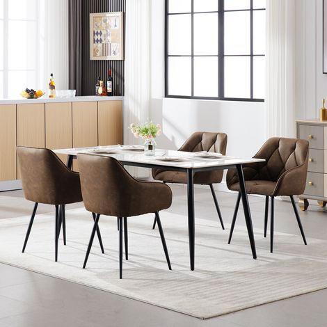 WOLTU Esszimmerstühle 4er Set, Küchenstuhl ergonomische, Loungesessel Polsterstuhl mit Armlehnen Rückenlehne, aus Vintage-Kunstleder Metallbeine, für Esszimmer, Wohnzimmer, Schlafzimmer, Dunkelbraun