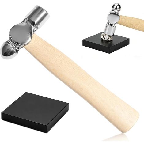 Mini marteau et bloc de banc en caoutchouc de 15,2 cm pour fabrication de bijoux, mini marteau à bille pour la fabrication de bijoux et les loisirs créatifs (1/5)
