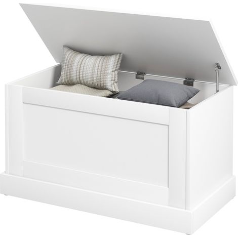 Coffre de rangement pour salon et entrée 80 x 40 x 45 cm assise 136 kg moderne épuré en panneau de particules blanc (1/5)