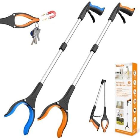 Lot de 2 pinces préhension 80 cm pour personnes âgées - Pince ergonomique avec tête rotative à 360° et griffe antidérapante Pour (1/5)