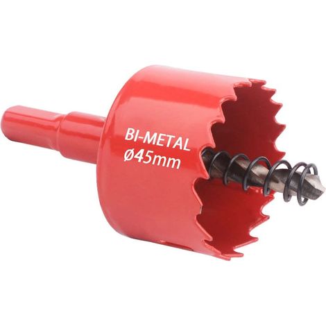 MINKUROW Sega a tazza bimetallica, sega a tazza per legno Ø45mm, punta per centraggio sega a tazza, per forare plastica, PVC, legno, pannelli di fibra, metallo morbido (1/5)