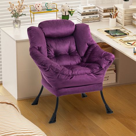 Sillón Relax con Bolsillo Lateral, Reposacabezas Acolchado, Estructura de Metal, Morado (1/5)