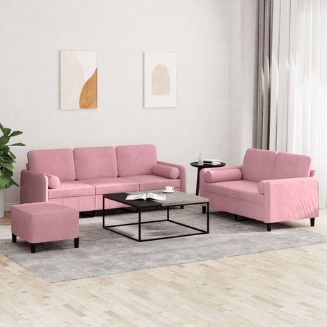 3-tlg. Sofagarnitur mit Kissen Rosa Samt (1/5)