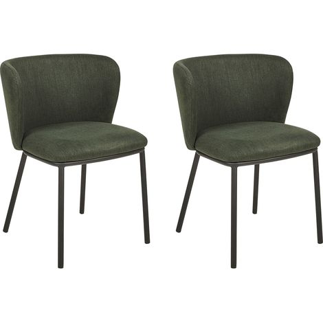 Set di 2 sedie da pranzo moderne Seduta imbottita in tessuto Senza braccioli Schienale curvo Gambe nere Verde Mina