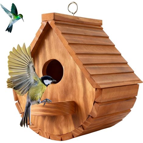 Nichoir Oiseaux Extérieur, Nichoir Oiseaux Sauvages en Bois, Cabane Oiseaux Exterieur, Design Demi-Lune, 15,3 x 17,5 x 20 cm, Résistant aux Intempéries (1/5)