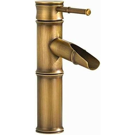 Retro Brass Basin Faucet, Bathroom Sink Faucet, Single Handle Retro Basin Faucet, Retro Bamboo Waterfall Basin Faucet, Antique Brass