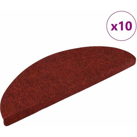 Tapis d'escalier-Moquette d'escalier-Tapis de marches autocollants 10 pièces 56 x 17 x 3 cm Rouge bordeaux Demi-rond 113691 (1/5)