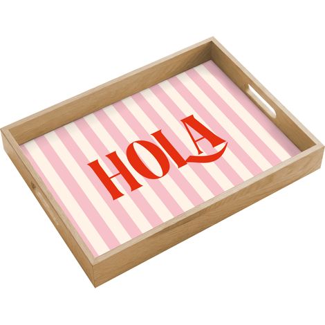 BANDEJA Hola - Cita - Rayas - Pastel - Rosa - Rojo - Blanco 40x30 cm