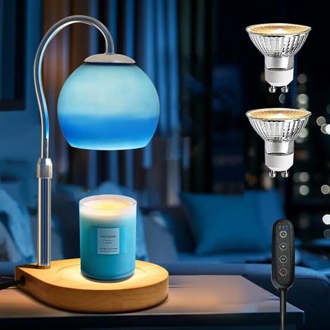 Cette lampe à cire est équipée d'une minuterie, d'un variateur d'intensité et est réglable en hauteur. Elle convient pour faire fondre les blocs de cire ou les bougies en pot. (1/5)