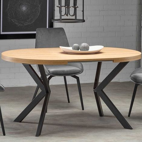 Table de salle à manger ronde aspect chêne extensible NORMA (1/5)