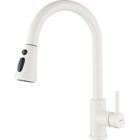 Robinet de Cuisine Blanc en Acier Inoxydable SUS304 avec 3 Modes de Pulvérisation et Mitigeur Extractible Rotatif à 360° (1/5)