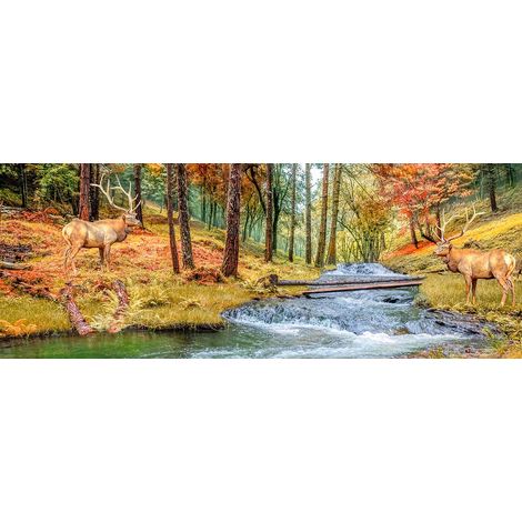 Tableau cerfs au bord de la rivière - 80x30 cm (1/5)