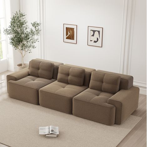 REDOM - Sofá modular 3 plazas confort tipo nube, asiento profundo, base antideslizante, marrón (1/5)