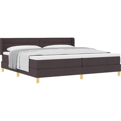 Box Spring Bed Dark Brown and White 200 x 200 cm Fabric vidaXL (1/5)