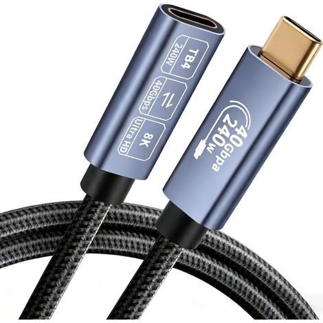 Câble Rallonge USB C 1M, Extension USB4 40Gbps Haute Vitesse, 240W PD, Vidéo 8K@60Hz, Connecteur Type C Mâle Vers Femelle Tressé, Compatible Avec Le MacBook, pour iPhone 15, pour Galaxy S24 (1/5)