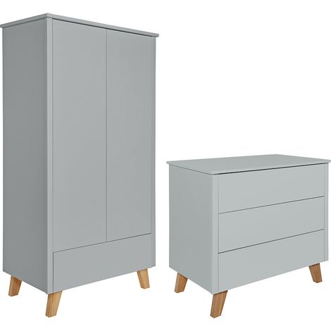 Commode 3 tiroirs et armoire 2 portes Novelies Zara Gris