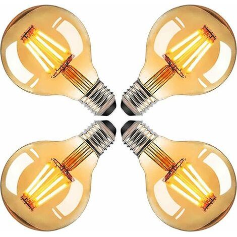 Ampoule E27. Ampoule LED Edison G80 4W. Lampe LED ronde vintage. Ampoule LED décorative à lumière chaude antique. Idéale pour les amateurs de style rétro. Décorez votre maison, café ou bar (lot de 4).