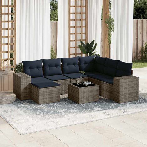 8-teiliges Gartensofa-Set mit Kissen, grau, Polyrattan (1/5)