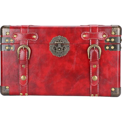 Coffre en Bois Rouge Rétro Européen Boîte de Rangement pour Boutique Décor Photographie Accessoire Présentoir Vintage (1/5)