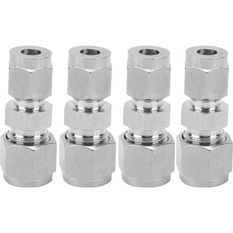 Raccord réducteur droit à double ferrule en acier inoxydable 304, lot de 4 adaptateurs de tube Ø6/Ø8, union droite pour compression, connecteur industriel. (1/5)