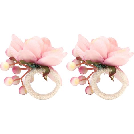Lot de 2 anneaux de serviette en corde de chanvre avec motif de fleur artificielle, pour hôtels et restaurants occidentaux, rose (6623). (1/5)