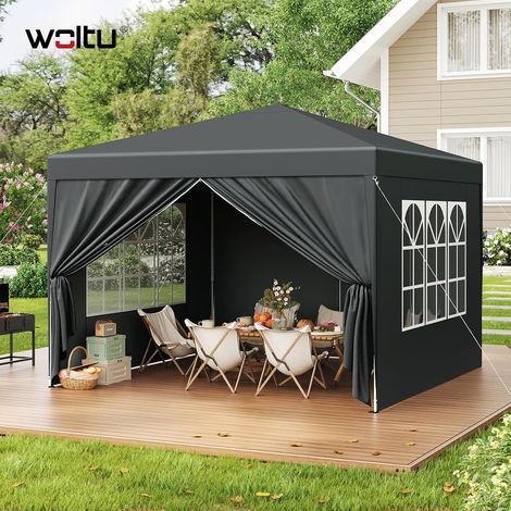 WOLTU 3 x 3 m Pop up Gazebo Waterproof Outdoor Garden Marquee Canopy Black (1/5)