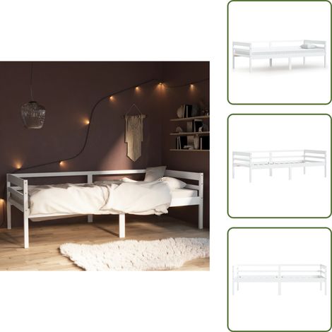The Living Store Dormeuse Estraibile senza Materasso Bianca Legno Pino 90x200 cm - Letto in legno
