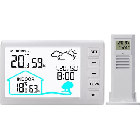 Station Météo Sans Fil avec Horloge Radio Pilotée, Écran Couleur Numérique, Thermomètre Hygromètre, Prévisions et Baromètre pour Maison (1/4)