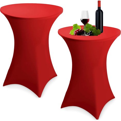 Stretch Nappe, Lot de 2 Housse Mange Debout 80x110cm, Housse de Table de Bar Bistrot Ronde, Nappe Mange Debout pour Restaurant Bar Table Cocktail Banquet de Mariage Décoration (Rouge) (1/5)