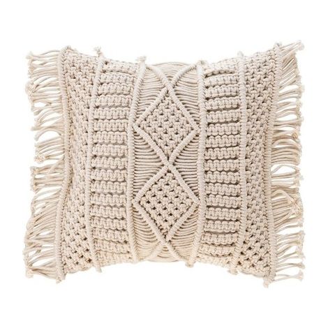 Coussin Déhoussable Macramé à franges 40 x 40 cm - 40x40cm - Ecru (1/5)