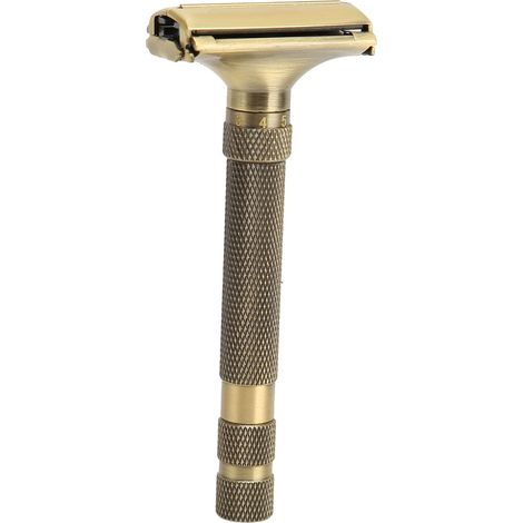 Tondeuse à barbe manuelle à double lame, manche long, réutilisable, portable, en métal, pour homme, idéale pour la maison et les voyages. Fabriquée en métal, elle offre une sécurité optimale pour la m (1/5)
