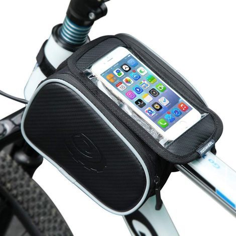 Mode Sac de cadre de vélo étanche avec sac à tube supérieur de vélo à écran tactile TPU avec trou pour casque pour téléphones mobiles de 6 pouces Sac de guidon de vélo pour vélo de rou Durable, black (1/5)